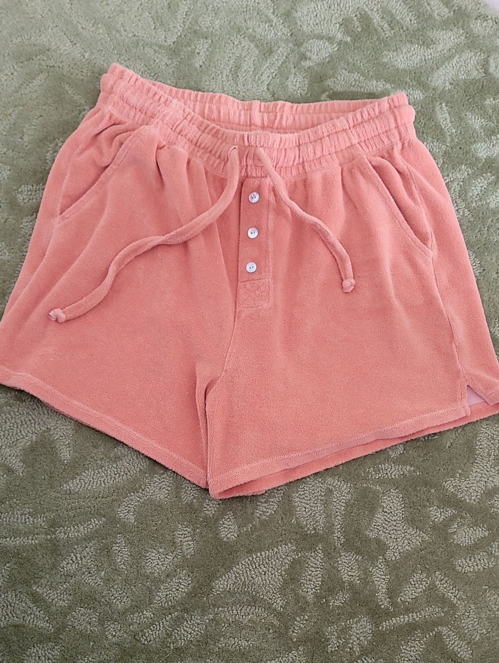 DONNI. Coral Pink Terry Cloth Drawstring Shorts